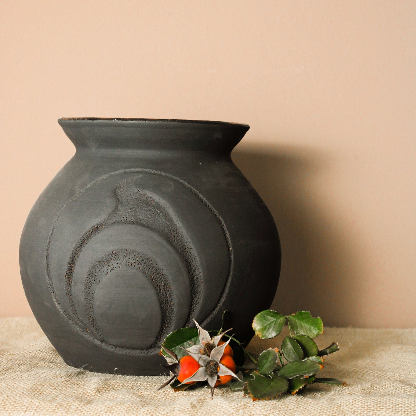 Handmade Black Ceramic Vase - Sacred Fire Design - Wild n Clay Ceramics