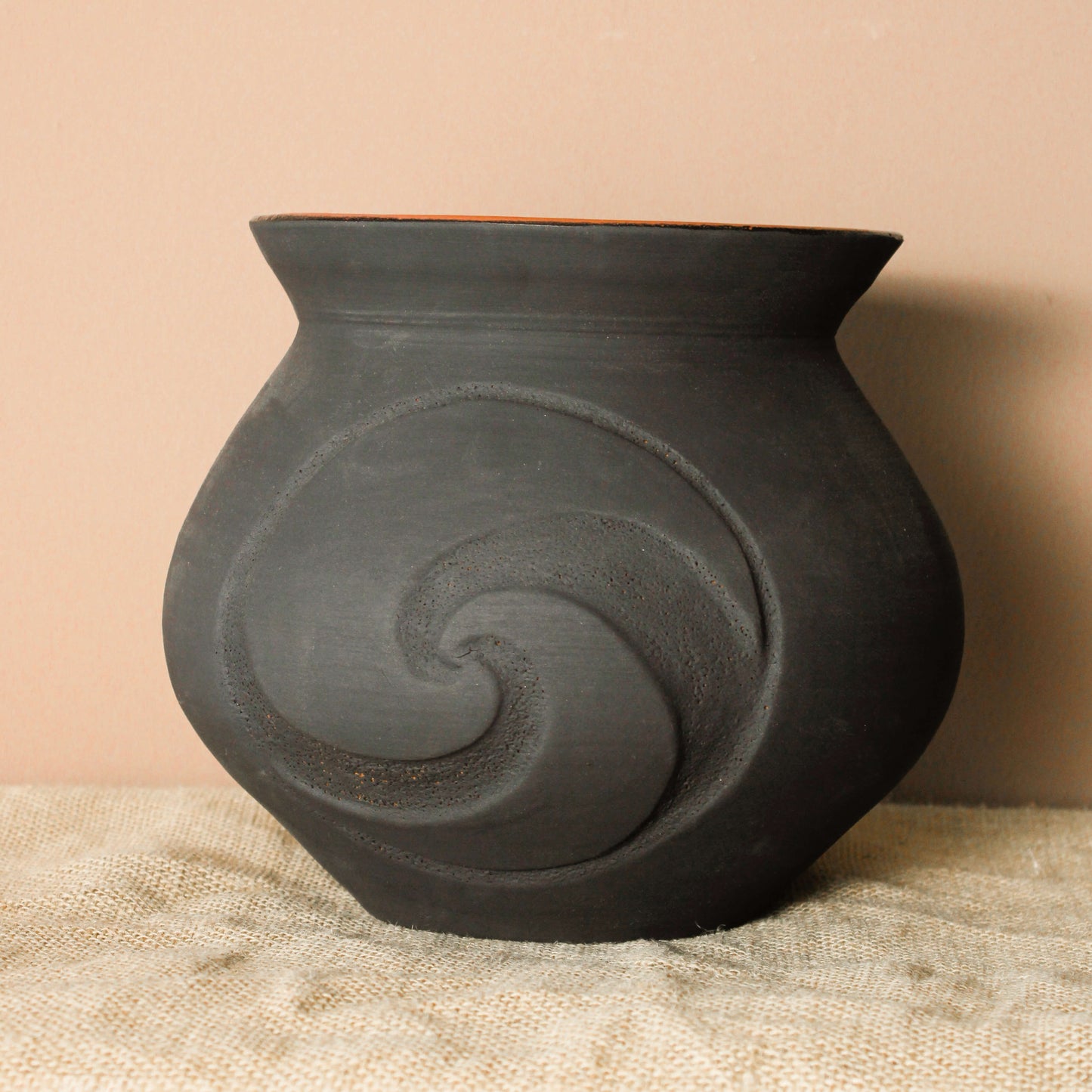 Handmade Black Ceramic Vase - Sacred Fire Design - Wild n Clay Ceramics