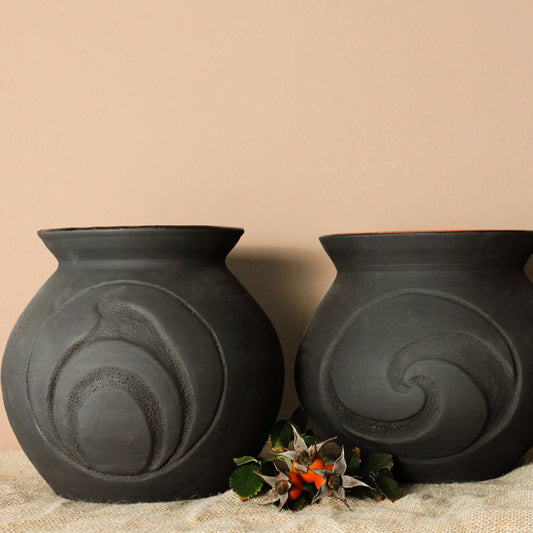 Handmade Black Ceramic Vase - Sacred Fire Design - Wild n Clay Ceramics