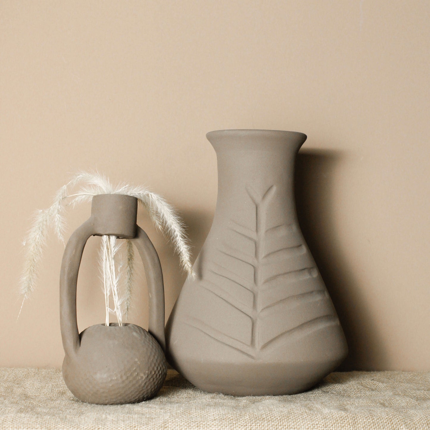 Handmade Gray Ceramic Vase with Pine Engravings - Wild n Clay Ceramics